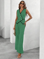 Conjunto Elegante com Colete e Calça de Perna Larga