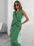 Conjunto Elegante com Colete e Calça de Perna Larga