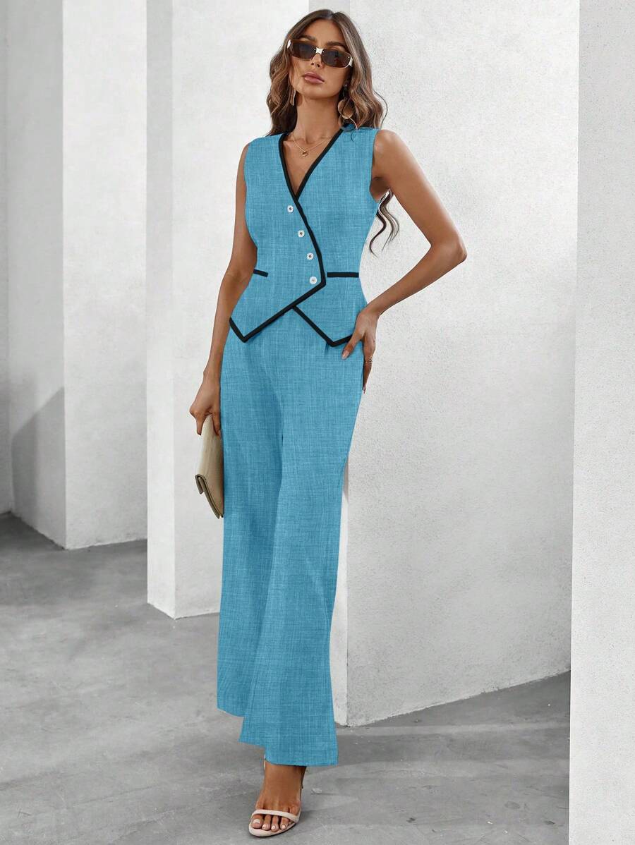 Conjunto Elegante com Colete e Calça de Perna Larga