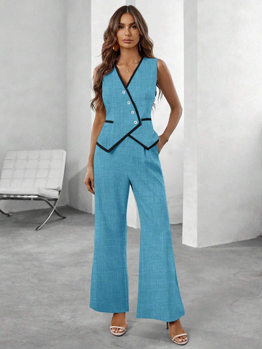 Conjunto Elegante com Colete e Calça de Perna Larga