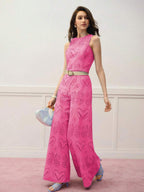 Conjunto 2 Peças com Blusa Cropped Bordada e Calça Pantalona