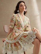 Vestido Midi Floral com Babados