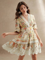 Vestido Midi Floral com Babados