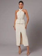 Conjunto Elegante com Top Frente Única e Saia Longa