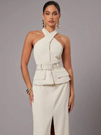 Conjunto Elegante com Top Frente Única e Saia Longa