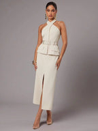 Conjunto Elegante com Top Frente Única e Saia Longa