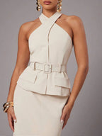 Conjunto Elegante com Top Frente Única e Saia Longa