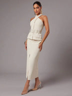 Conjunto Elegante com Top Frente Única e Saia Longa