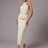 Conjunto Elegante com Top Frente Única e Saia Longa