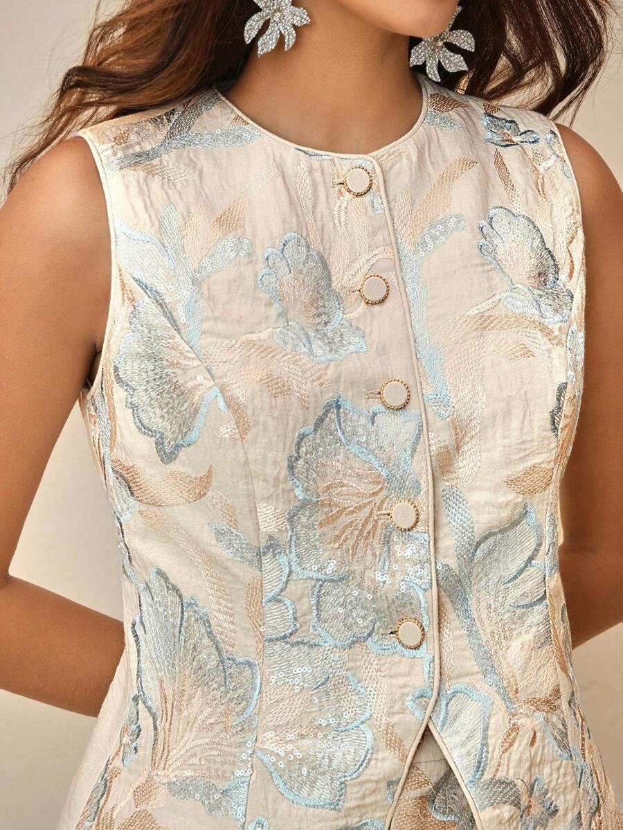 Conjunto Elegante 2 Peças com Bordado de Flores