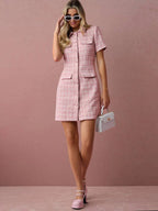 Vestido Rosa em Tecido Encorpado Xadrez