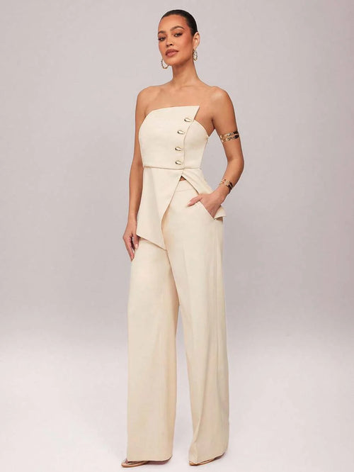 Conjunto 2 Peças Feminino Elegante com Top Sem Alça e Calça