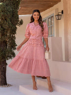 Conjunto 2 Peças com Blusa Cropped e Saia de Babados