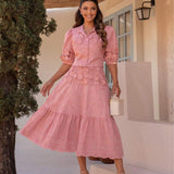 Conjunto 2 Peças com Blusa Cropped e Saia de Babados