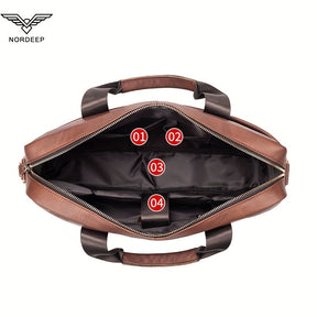 Mala de couro genuíno para homem da marca NORDEEP, mala de mão de couro de vaca, mochila multifuncional, bolsa de ombro casual e elegante, bolsa de mensageiro de couro de vaca de camada superior de grande capacidade, mala de negócios para laptop, bolsa de