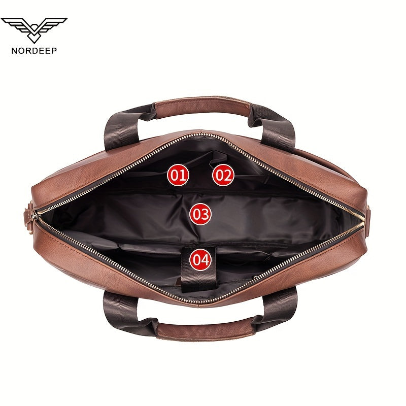 Mala de couro genuíno para homem da marca NORDEEP, mala de mão de couro de vaca, mochila multifuncional, bolsa de ombro casual e elegante, bolsa de mensageiro de couro de vaca de camada superior de grande capacidade, mala de negócios para laptop, bolsa de