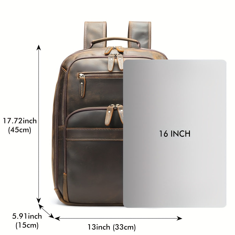 NIUCUNZH Mochila para Laptop de Couro Genuíno Masculina com Capacidade Grande de 40.64 cm - Caso Empresarial Casual, Couro Marrom Durável, Vários Compartimentos, Alças Ombro Ergonômicas para Caminhadas, Viagens e Uso Profissional, Mochila de Viagem