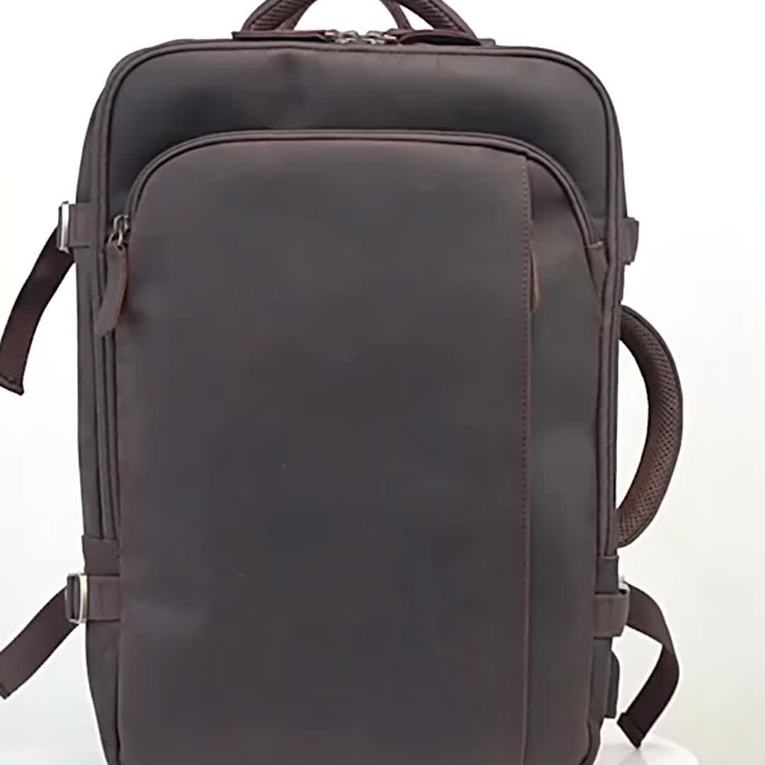 Mochila de Couro Vintage Crazy Horse para Homens, Grande Capacidade, Legítima, 43.18 cm, Mochila Expansível Multiuso, Camada Superior de Couro de Vaca, Mochila Casual de Viagem