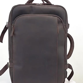 Mochila de Couro Vintage Crazy Horse para Homens, Grande Capacidade, Legítima, 43.18 cm, Mochila Expansível Multiuso, Camada Superior de Couro de Vaca, Mochila Casual de Viagem