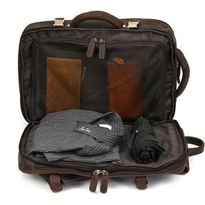 Mochila de Couro Vintage Crazy Horse para Homens, Grande Capacidade, Legítima, 43.18 cm, Mochila Expansível Multiuso, Camada Superior de Couro de Vaca, Mochila Casual de Viagem