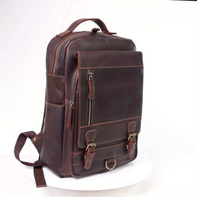 Mochila de couro Vintage Crazy Horse de grande capacidade, em pele de vaca de primeira camada, feita à mão, em couro genuíno, para laptop.