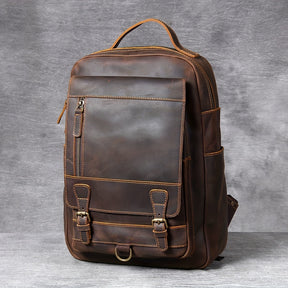 Mochila de couro Vintage Crazy Horse de grande capacidade, em pele de vaca de primeira camada, feita à mão, em couro genuíno, para laptop.