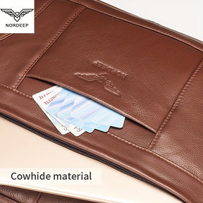 Mala de couro genuíno para homem da marca NORDEEP, mala de mão de couro de vaca, mochila multifuncional, bolsa de ombro casual e elegante, bolsa de mensageiro de couro de vaca de camada superior de grande capacidade, mala de negócios para laptop, bolsa de