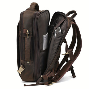 Mochila de Couro Vintage Crazy Horse para Homens, Grande Capacidade, Legítima, 43.18 cm, Mochila Expansível Multiuso, Camada Superior de Couro de Vaca, Mochila Casual de Viagem