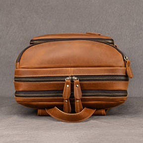 Mochila de Couro Genuíno Masculina - Capacidade Grande de 40.64cm, Estilo Retro Marrom com Múltiplos Compartimentos com Zíper, Bolsa Funcional para Negócios e Viagens para Passeios Casuais, Bolsa de Comutação | Design Funcional | Bolsa de Couro Durável