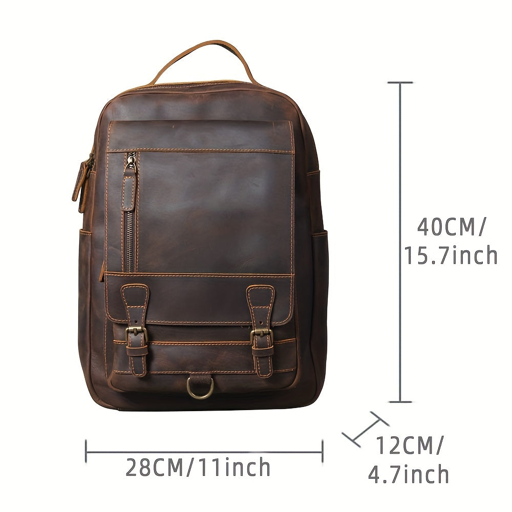 Mochila de couro Vintage Crazy Horse de grande capacidade, em pele de vaca de primeira camada, feita à mão, em couro genuíno, para laptop.
