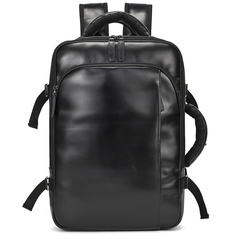 Mochila de Couro Vintage Crazy Horse para Homens, Grande Capacidade, Legítima, 43.18 cm, Mochila Expansível Multiuso, Camada Superior de Couro de Vaca, Mochila Casual de Viagem