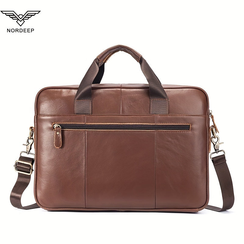 Mala de couro genuíno para homem da marca NORDEEP, mala de mão de couro de vaca, mochila multifuncional, bolsa de ombro casual e elegante, bolsa de mensageiro de couro de vaca de camada superior de grande capacidade, mala de negócios para laptop, bolsa de