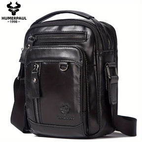 Moletom HUMERPAUL Masculino em Couro Genuíno - Mochila Transversal Conversível para Bolsa de Ombro, com Fecho Frontal e Alça Ajustável (100cm), Bolsos Laterais - Marrom Café para Negócios, Viagens ou Uso Diário - Design Durável e Fácil de Limpar
