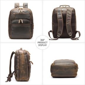 NIUCUNZH Mochila para Laptop de Couro Genuíno Masculina com Capacidade Grande de 40.64 cm - Caso Empresarial Casual, Couro Marrom Durável, Vários Compartimentos, Alças Ombro Ergonômicas para Caminhadas, Viagens e Uso Profissional, Mochila de Viagem