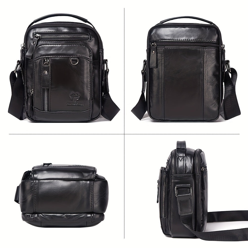 Moletom HUMERPAUL Masculino em Couro Genuíno - Mochila Transversal Conversível para Bolsa de Ombro, com Fecho Frontal e Alça Ajustável (100cm), Bolsos Laterais - Marrom Café para Negócios, Viagens ou Uso Diário - Design Durável e Fácil de Limpar