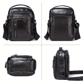 Moletom HUMERPAUL Masculino em Couro Genuíno - Mochila Transversal Conversível para Bolsa de Ombro, com Fecho Frontal e Alça Ajustável (100cm), Bolsos Laterais - Marrom Café para Negócios, Viagens ou Uso Diário - Design Durável e Fácil de Limpar