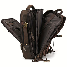 Mochila de Couro Vintage Crazy Horse para Homens, Grande Capacidade, Legítima, 43.18 cm, Mochila Expansível Multiuso, Camada Superior de Couro de Vaca, Mochila Casual de Viagem