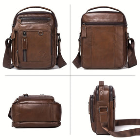 Moletom HUMERPAUL Masculino em Couro Genuíno - Mochila Transversal Conversível para Bolsa de Ombro, com Fecho Frontal e Alça Ajustável (100cm), Bolsos Laterais - Marrom Café para Negócios, Viagens ou Uso Diário - Design Durável e Fácil de Limpar