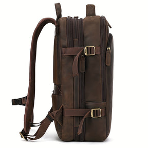 Mochila de Couro Vintage Crazy Horse para Homens, Grande Capacidade, Legítima, 43.18 cm, Mochila Expansível Multiuso, Camada Superior de Couro de Vaca, Mochila Casual de Viagem