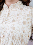 Vestido Clássico Elegante em Algodão Bordado