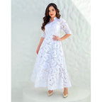 Vestido Longo com Gola V e Forro em Algodão