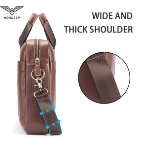 Mala de couro genuíno para homem da marca NORDEEP, mala de mão de couro de vaca, mochila multifuncional, bolsa de ombro casual e elegante, bolsa de mensageiro de couro de vaca de camada superior de grande capacidade, mala de negócios para laptop, bolsa de