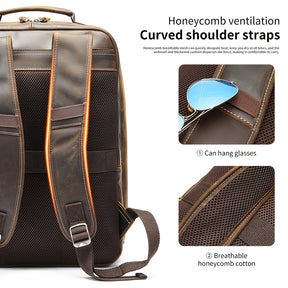 NIUCUNZH Mochila para Laptop de Couro Genuíno Masculina com Capacidade Grande de 40.64 cm - Caso Empresarial Casual, Couro Marrom Durável, Vários Compartimentos, Alças Ombro Ergonômicas para Caminhadas, Viagens e Uso Profissional, Mochila de Viagem