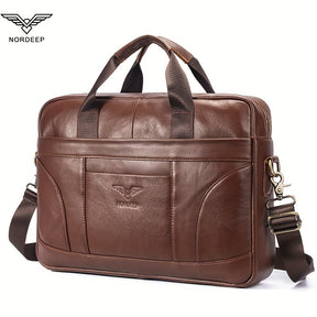 Mala de couro genuíno para homem da marca NORDEEP, mala de mão de couro de vaca, mochila multifuncional, bolsa de ombro casual e elegante, bolsa de mensageiro de couro de vaca de camada superior de grande capacidade, mala de negócios para laptop, bolsa de
