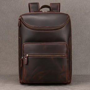 Mochila de Couro Genuíno Masculina - Capacidade Grande de 40.64cm, Estilo Retro Marrom com Múltiplos Compartimentos com Zíper, Bolsa Funcional para Negócios e Viagens para Passeios Casuais, Bolsa de Comutação | Design Funcional | Bolsa de Couro Durável