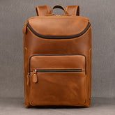 Mochila de Couro Genuíno Masculina - Capacidade Grande de 40.64cm, Estilo Retro Marrom com Múltiplos Compartimentos com Zíper, Bolsa Funcional para Negócios e Viagens para Passeios Casuais, Bolsa de Comutação | Design Funcional | Bolsa de Couro Durável